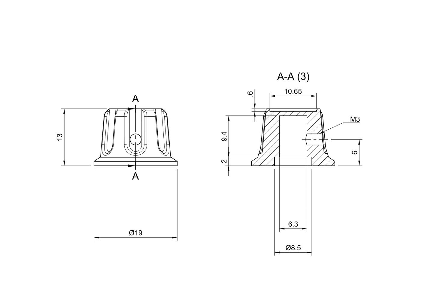 CNC knob technical drawing
