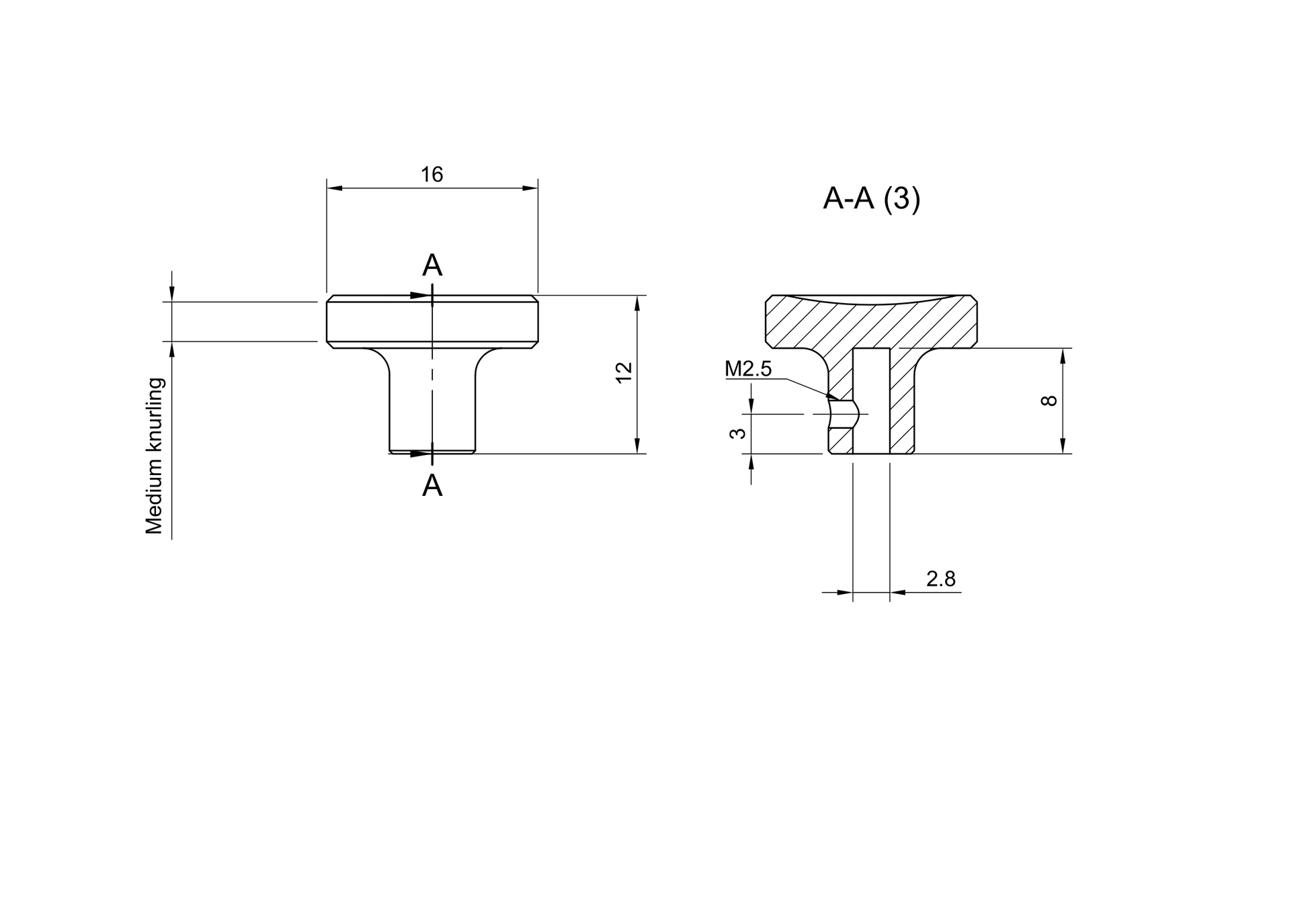 CNC knob technical drawing