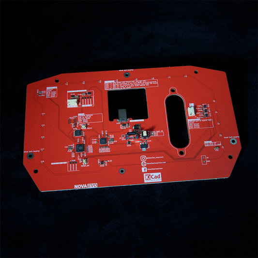 NOVA Evo DIY dashboard PCB displayed on a table.