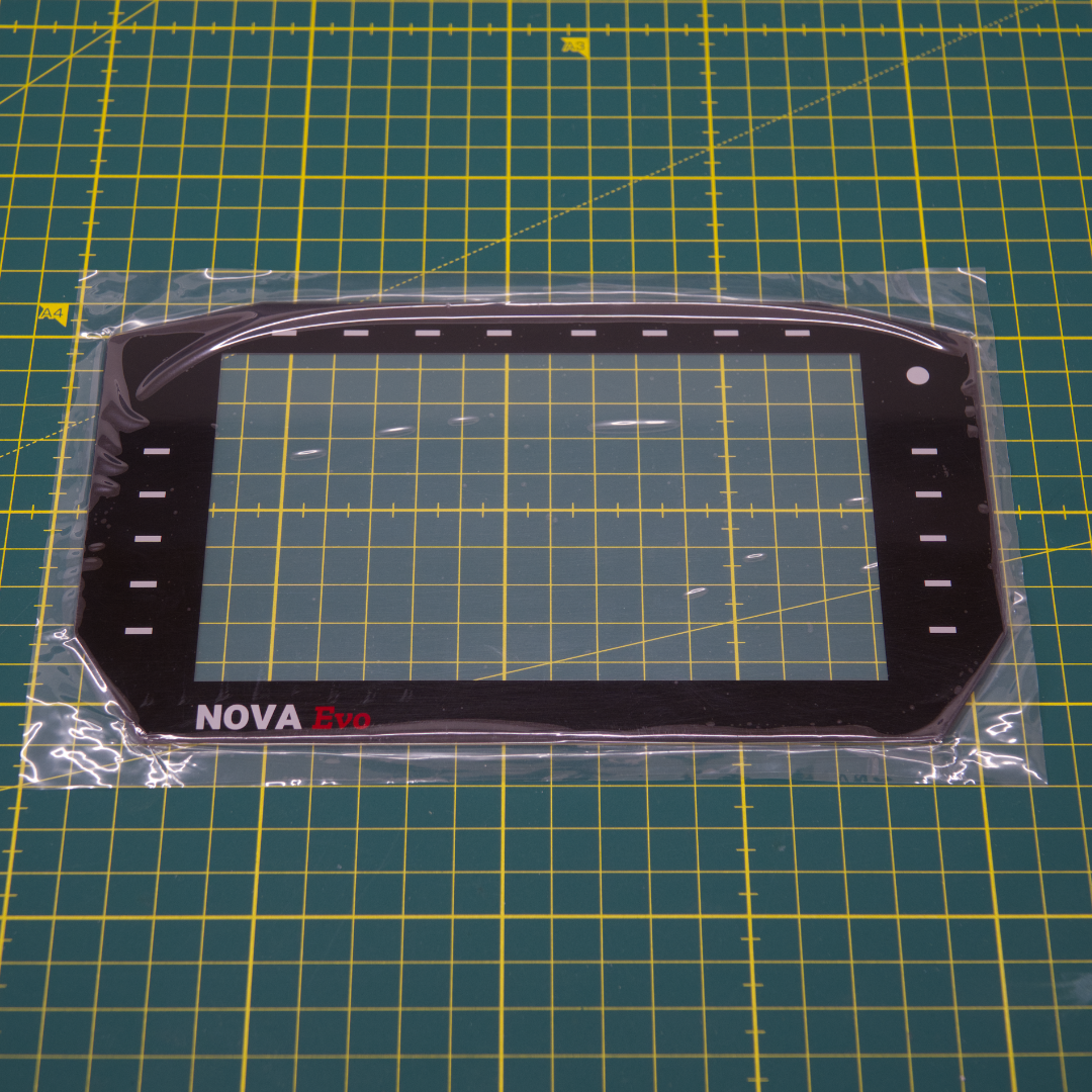 Velocitas Imperium Nova Evo sim racing dashboard glass panel with RPM LED strip cutouts and branded bezel