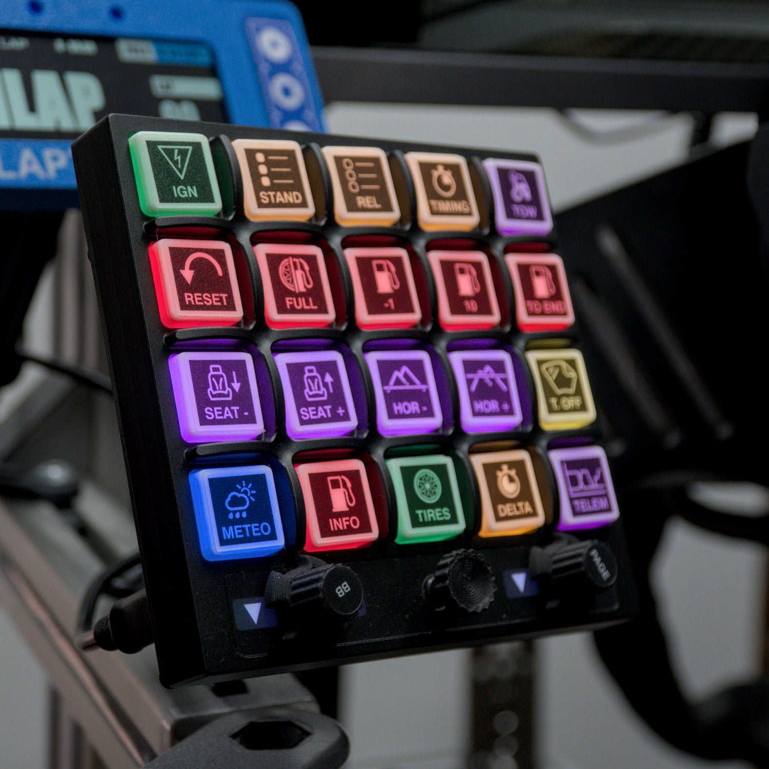 VI-CWBB unit mounted on a sim racing rig, with LEDs illuminated.